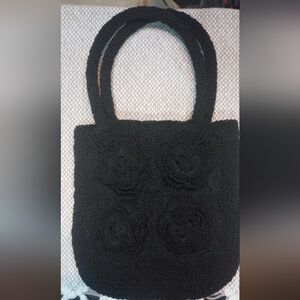 Carlo D'Santi Black Woven Purse with 4 Rosette Details